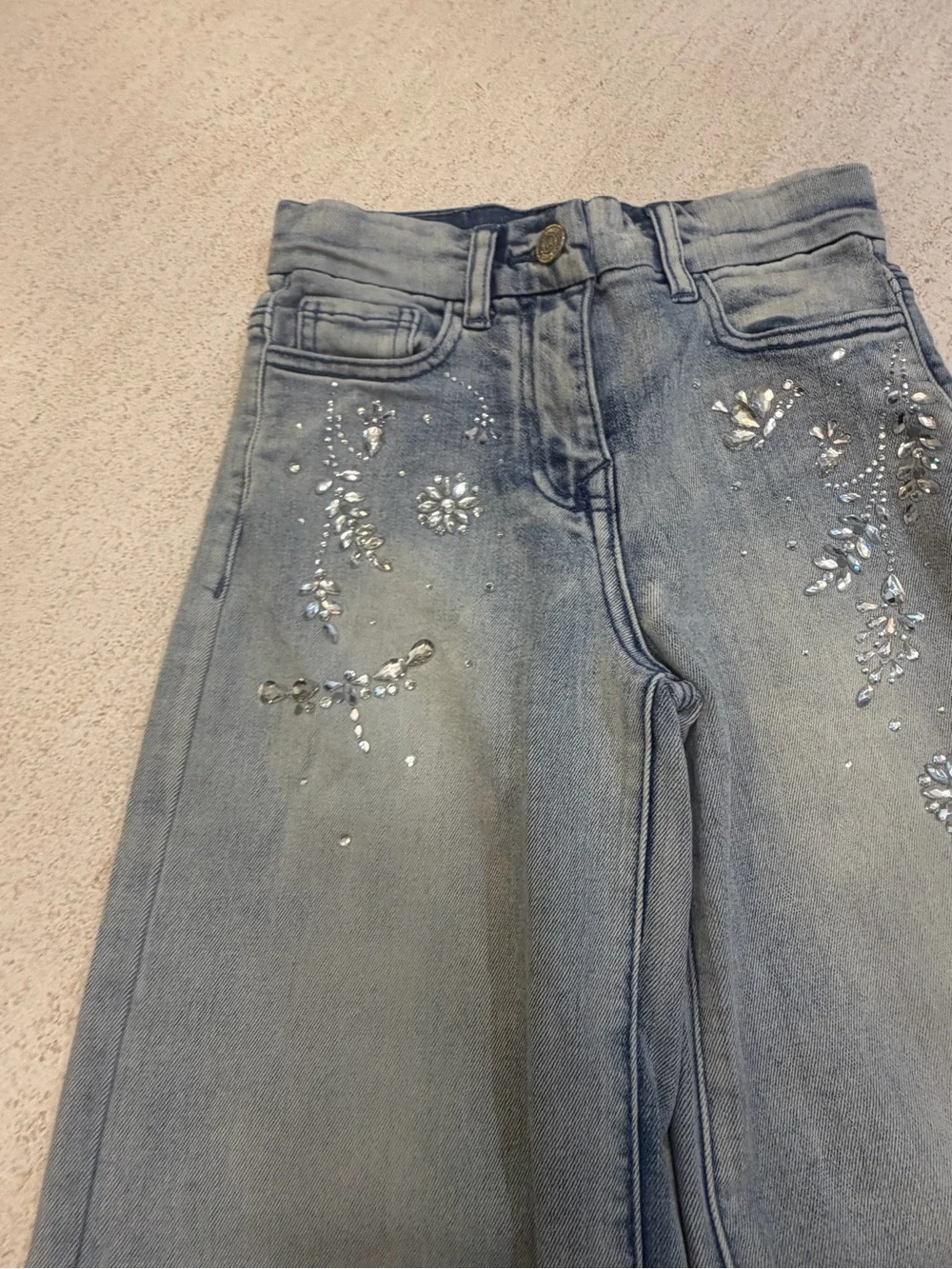 Monnalisa Light Blue Wide Leg Jeans with Embellished Detail, Size 8